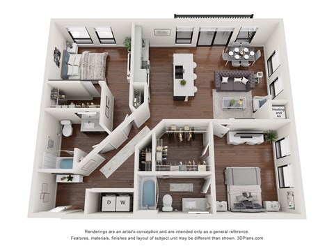 Floor plan for 2 beds, 2 baths, 1175 sqft